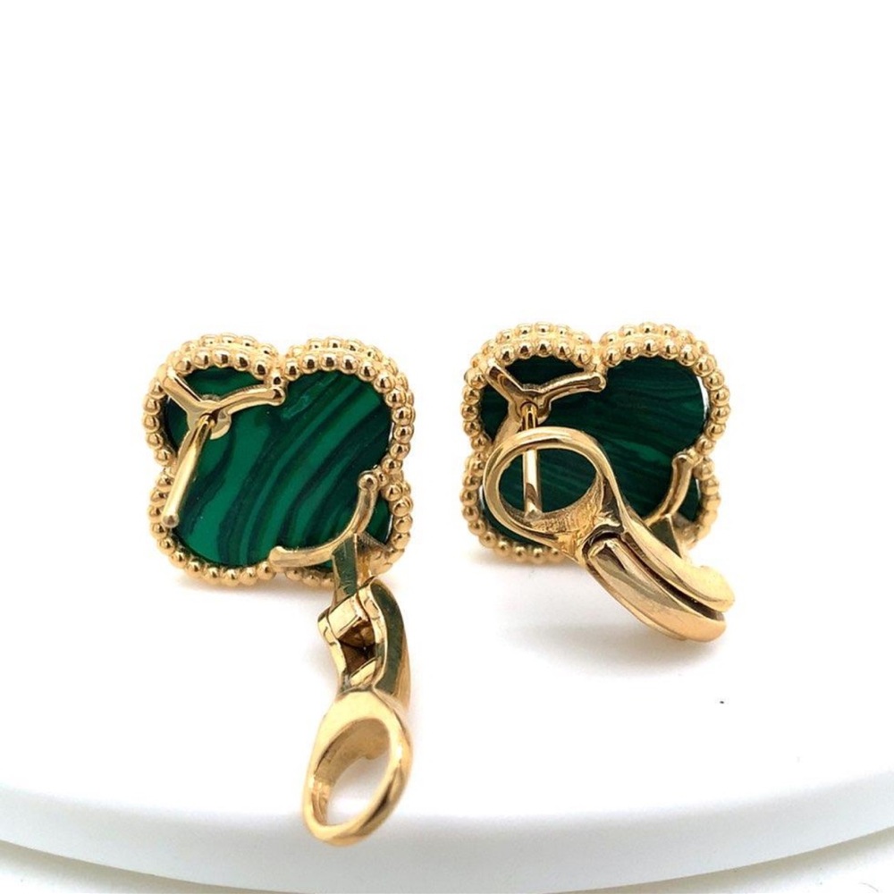 New! Gold and Green Clip-On Clover Earrings - Picture 2 of 7
